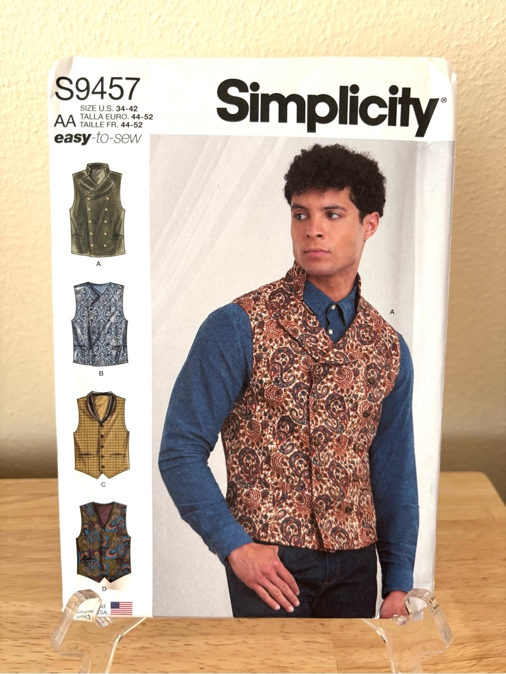 Uncut Simplicity S9457 Men’s double breasted vest sewing pattern AA 34-42